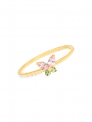 Watermelon 14K Yellow Gold, Pink Sapphire, Tsavorite Butterfly Ring