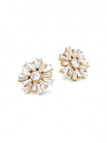 18K Gold Plated 925 Silver Cubic Zirconia Flower Stud Earrings