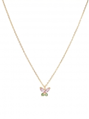 Watermelon 14K Yellow Gold, Pink Sapphire, Tsavorite Butterfly Pendant Necklace