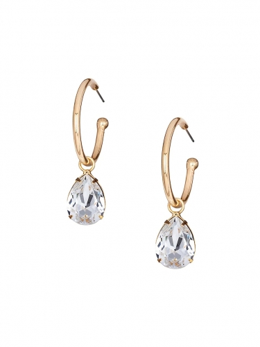 18K Gold Plated 925 Silver Crystal Dangle Hoops Earrings