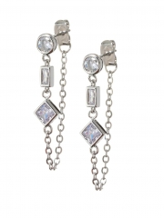 925 Sterling Silver Rhodium Plated Cubic Zirconia Chain Earrings