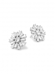 Rhodium Plated Cubic Zirconia 925 Silver Cubic Zirconia Flower Stud Earrings