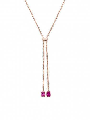 925 Sterling Silver Rose Goldtone Ruby Stone Lariat Necklace