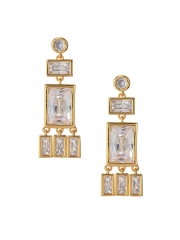 Baguette Shaker 14K Gold Plated Cubic Zirconia Earrings