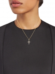18K Goldplated Cubic Zirconia Cross Necklace 925 Silver Jewelry
