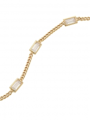 18K Goldplated Baguette Cubic Zirconia Curb Chain Bracelet