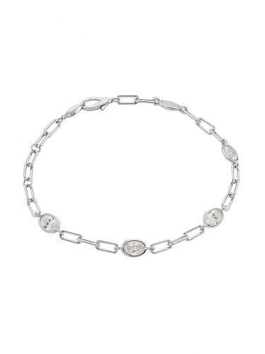 Rhodium Plated Oval Cubic Zirconia Paperclip Chain Bracelet