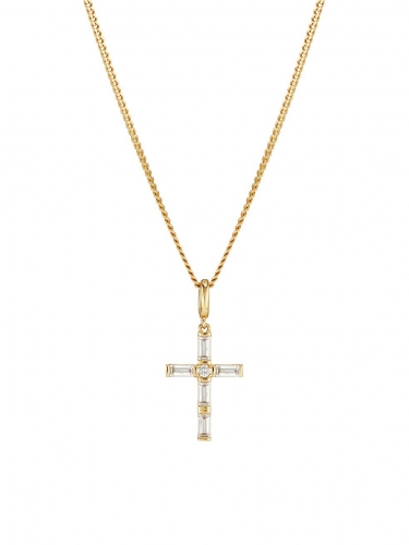 18K Goldplated Cubic Zirconia Cross Necklace 925 Silver Jewelry