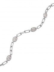 Rhodium Plated Oval Cubic Zirconia Paperclip Chain Bracelet