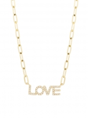 14K Yellow Gold Diamond Paperclip Chain Love Necklace