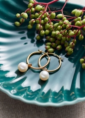 Custom Jewelry Sterling Silver Vera Pearl Drop Hoop Earrings