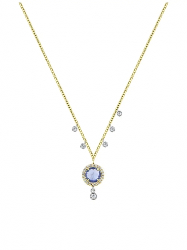 Blue Sapphire Fake Diamond Necklace in Yellow Gold