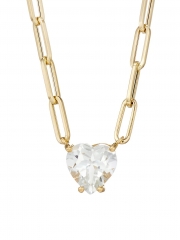 14K Gold White Topaz Paperclip Chain Necklace