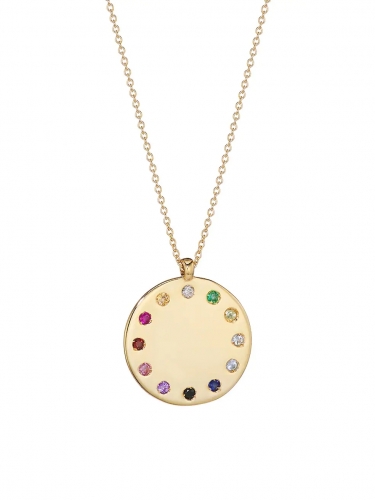14K Gold Multi-Stone Rainbow Circle Medallion Necklace
