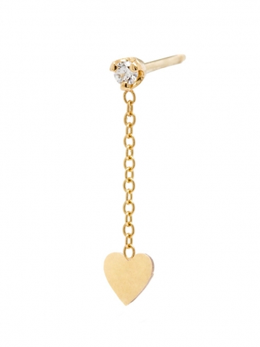 14K Yellow Gold & Diamond Heart Drop Earrings