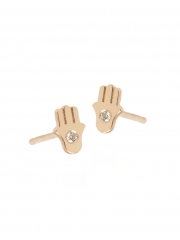 14K Yellow Gold & Diamond Hamsa Stud Earrings