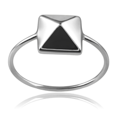 German Jewelry 925 Sterling Silver Women Pyramind Open Ring 7#