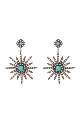 14K Yellow Gold Plated Turquoise & Crystal Accented Starburst Earrings
