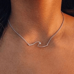 Non-tarnish Wave Necklace, Wave Necklace, Gold Wave Necklace, Surfer Necklace, Beach Jewelry, Wave, Layering Necklace, For Best Friend,