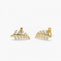 14K Gold Cubic Zirconia Leaf Earrings in 925 Sterling Silver