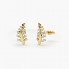 14K Gold Cubic Zirconia Leaf Earrings in 925 Sterling Silver