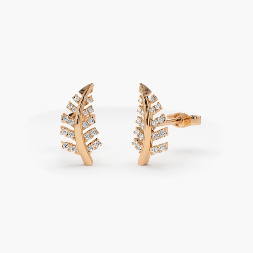 14K Gold Cubic Zirconia Leaf Earrings in 925 Sterling Silver