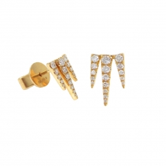 18K Yellow Gold Diamond Pave 3-spikes Stud Earrings