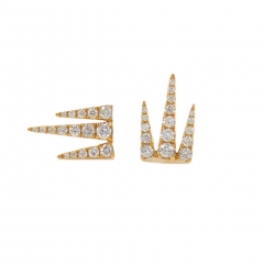 18K Yellow Gold Diamond Pave 3-spikes Stud Earrings