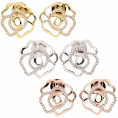 18K Rose Gold Pave Cubic Zirconia Open Flower Stud Earrings