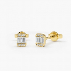 14K Tiny Baguette Cubic Zirconia Stud Earrings for Girl