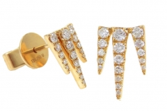 18K Yellow Gold Diamond Pave 3-spikes Stud Earrings