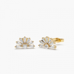 14K Half Round Tapered Baguette Cubic Studs Earrings