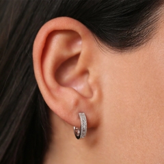 14K Pave Diamond and Baguette Hoop Earrings