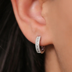 14K Pave Diamond and Baguette Hoop Earrings