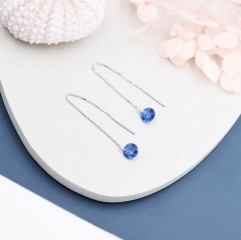 Sapphire Blue CZ Dot Threader Earrings in Sterling Silver, Minimalist Ear Threader, September Birthstone