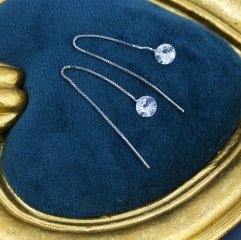CZ Dot Threader Earrings in Sterling Silver, Minimalist Ear Threaders, Sparkly Crystal Threaders