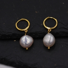 Sterling Silver Baroque Pearl Huggie Hoop Earrings, Drop Earrings with 18ct Gold Plate, Genuine Freshwater Pearls, Irregular Pearls