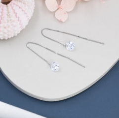 CZ Dot Threader Earrings in Sterling Silver, Minimalist Ear Threaders, Sparkly Crystal Threaders