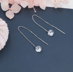 CZ Dot Threader Earrings in Sterling Silver, Minimalist Ear Threaders, Sparkly Crystal Threaders