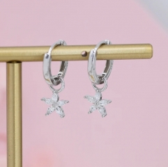 White Flower CZ Huggie Hoop in Sterling Silver, Silver or Gold, Minimalist Simple Hoop Earrings, Detachable and Interchangeable