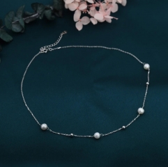 Genuine Pearl Choker Necklace in Sterling Silver, Silver or Gold, Genuine Freshwater Pearls, Natural Keshi Pearl Necklace, Satellite Beaded