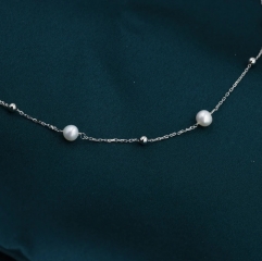 Genuine Pearl Choker Necklace in Sterling Silver, Silver or Gold, Genuine Freshwater Pearls, Natural Keshi Pearl Necklace, Satellite Beaded