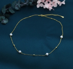 Genuine Pearl Choker Necklace in Sterling Silver, Silver or Gold, Genuine Freshwater Pearls, Natural Keshi Pearl Necklace, Satellite Beaded