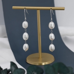 Baroque Pearl Trio Drop Hook Earrings in Sterling Silver, Silver or Gold, Long Pearl Drop Earrings, Natural Keshi Freshwater Pearl Earrings