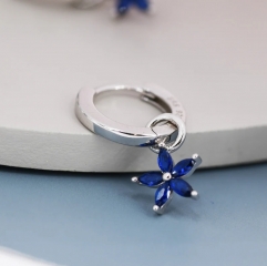 Sapphire Blue Flower CZ Huggie Hoop in Sterling Silver, Silver or Gold, Minimalist Simple Hoop Earrings, Detachable and Interchangeable