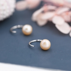 Pink Pearl Huggie Hoops in Sterling Silver, Genuine Freshwater Pearl Semi Hoop Earrings, Open Hoop Earrings, Natural Pearl Hoops