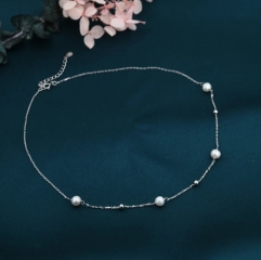 Genuine Pearl Choker Necklace in Sterling Silver, Silver or Gold, Genuine Freshwater Pearls, Natural Keshi Pearl Necklace, Satellite Beaded