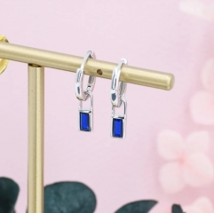 Sapphire Blue Baguette CZ Huggie Hoop in Sterling Silver, Silver or Gold, CZ Minimalist Hoop Earrings, Detachable and Interchangeable