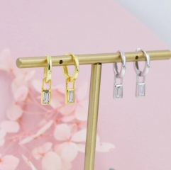 Baguette CZ Huggie Hoop in Sterling Silver, Silver or Gold, CZ Minimalist Hoop Earrings, Detachable and Interchangeable
