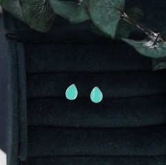 Teal Green Droplet Dot Stud Earrings in Sterling Silver with Hand Painted Enamel, Teal Green Stud, Enamel Droplet, Drop Shape